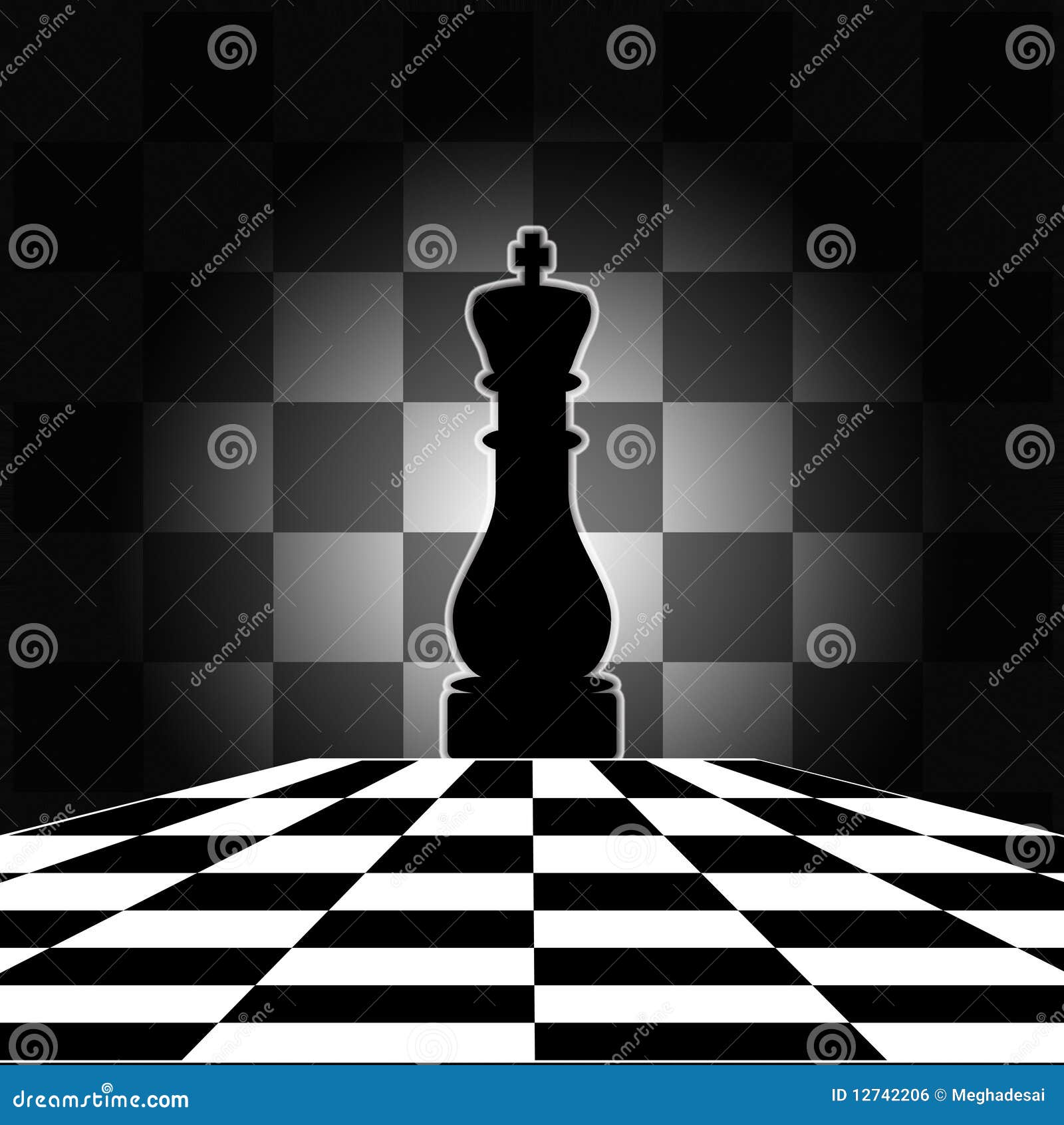 Chess board with king is created with the help of photoshop and 