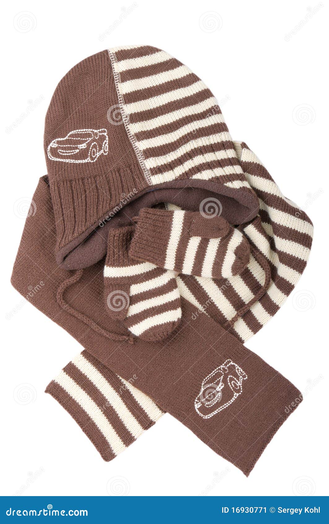 Childrens Knitted Hat, Mittens And Scarf. Stock Image - Image: 16930771