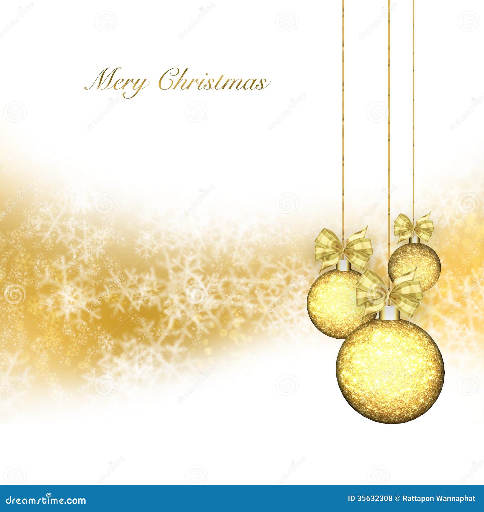 Christmas background with gold baubles white background.