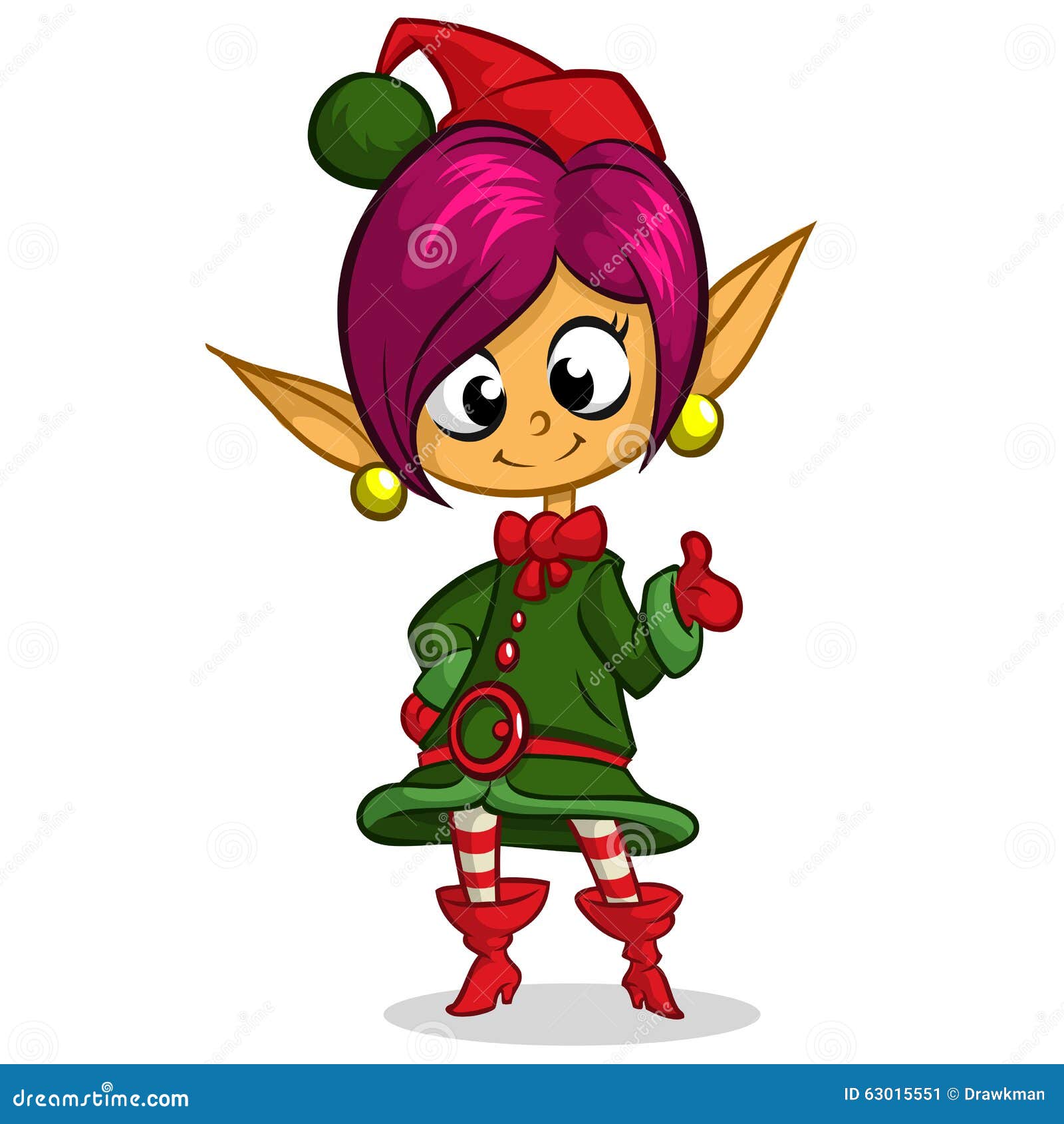 Christmas Elf Braid Girl. Illustration Of Christmas Greeting Card With