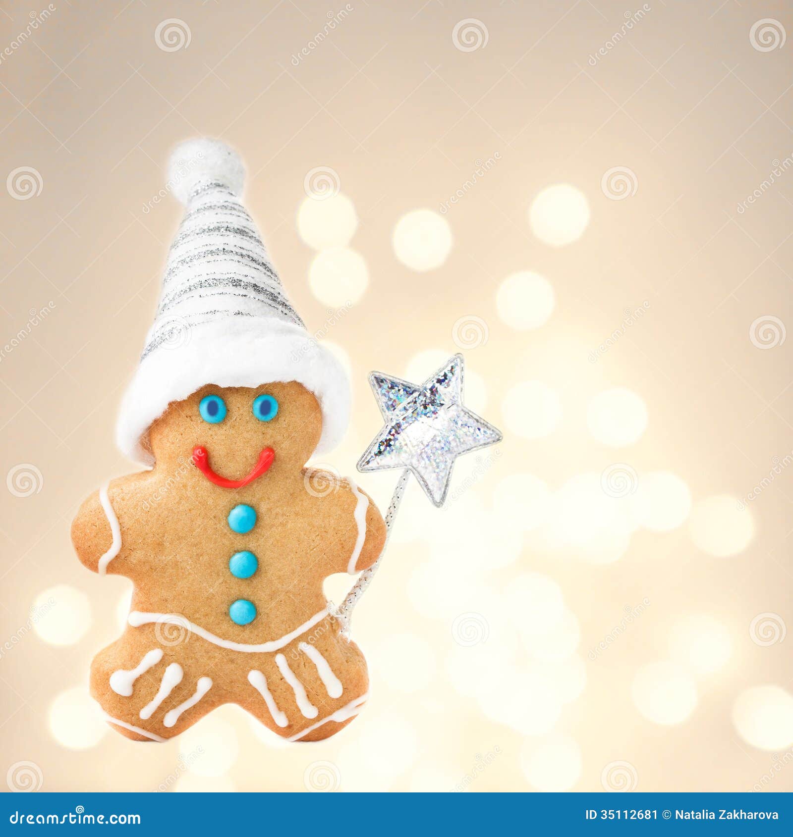 christmas gingerbread man cookie with santa hat on 3d christmas tree cake