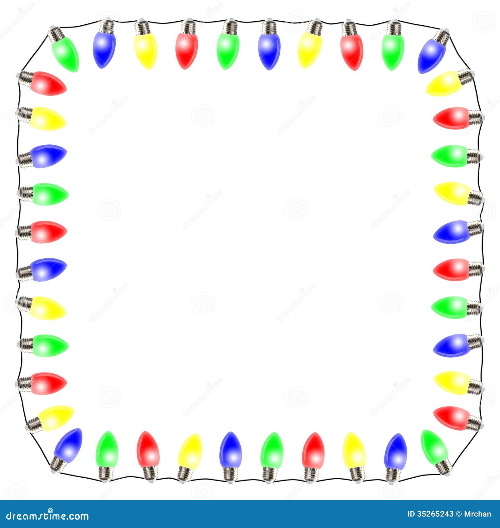 Colorful christmas holiday lights frame with a white background. You ...