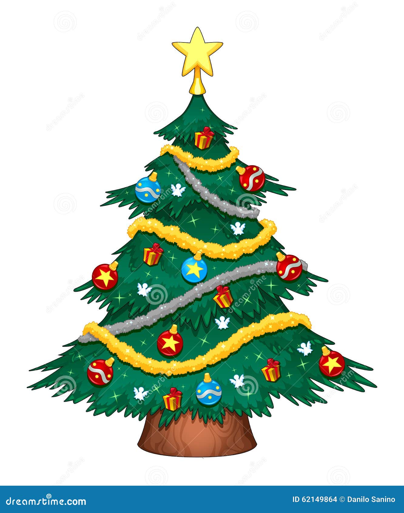 Christmas tree with decorations. Cartoon vector object.