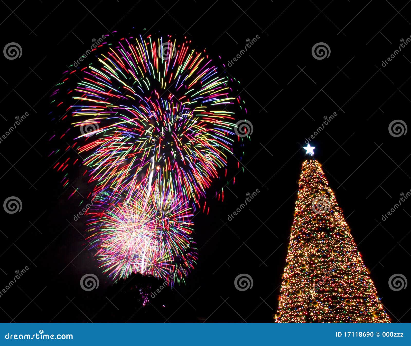 Christmas Tree Fireworks Eve Lights Santa Stock Photo 