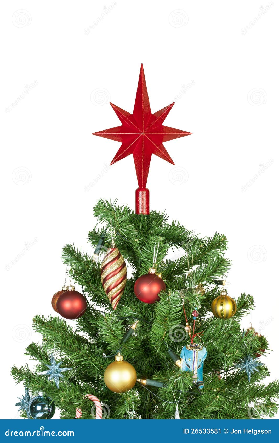 Christmas Tree Top With Ornaments Stock Image - Image: 26533581