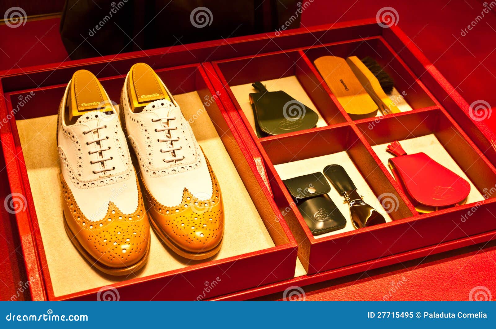 Church's shoes and accessories on display in the window of a shop in ...