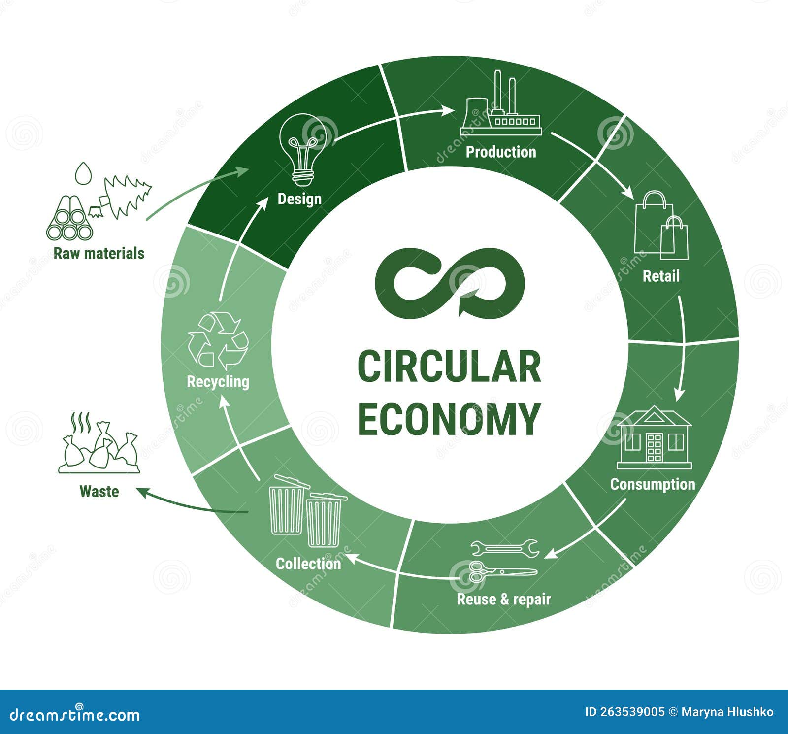 Circular Economy Line Infographic On Green Diagram Sustainable