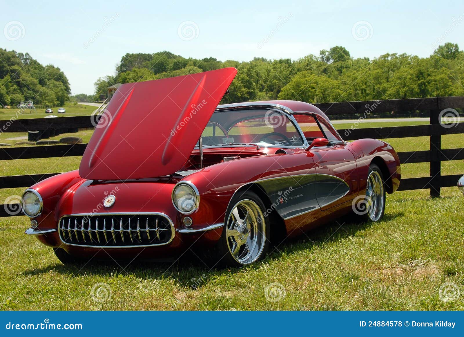 Classic maroon Corvette Sports Car on display at vintage car show at 