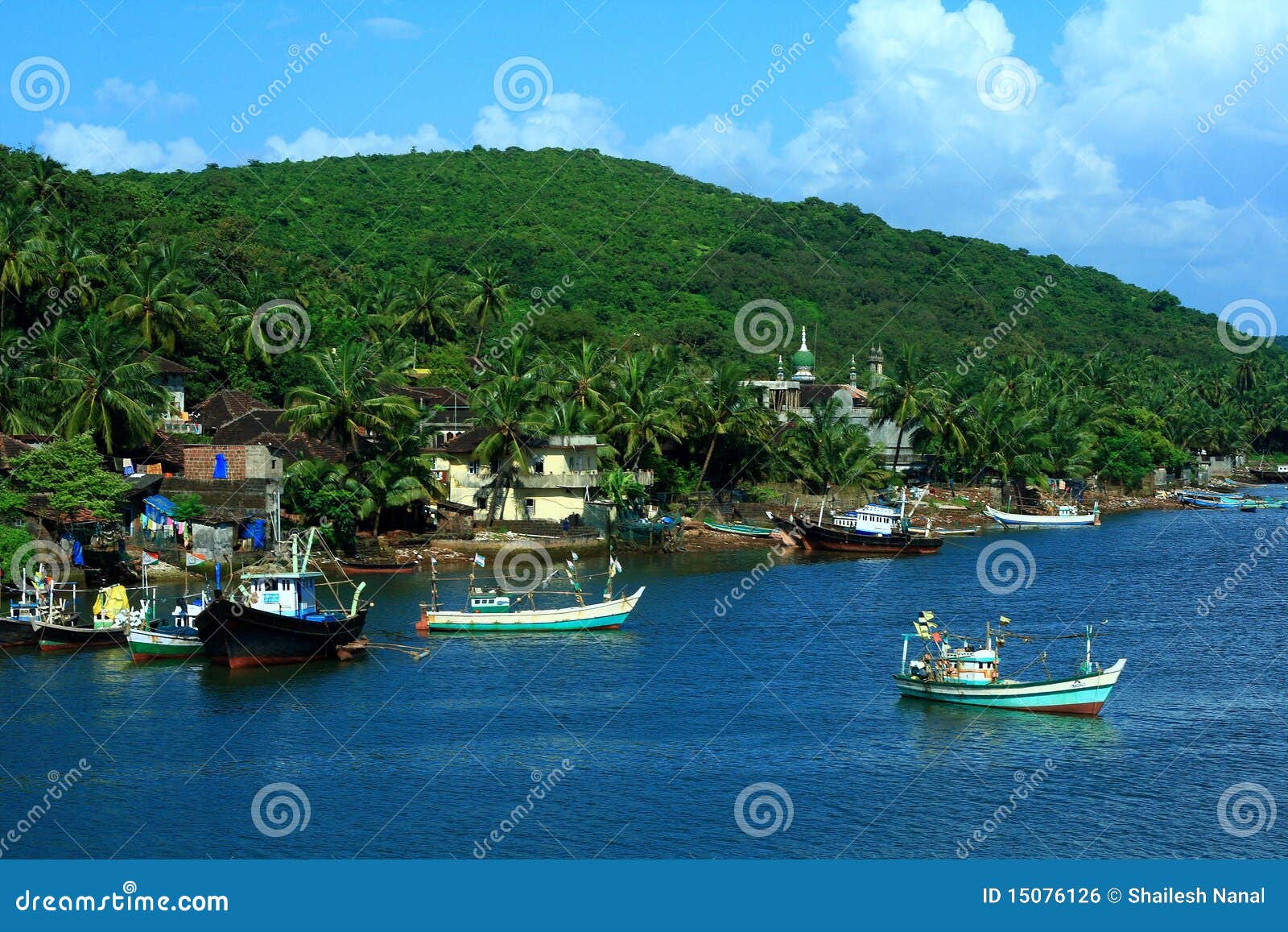 beautiful waterfront scene in a rural India with lot of traditional ...