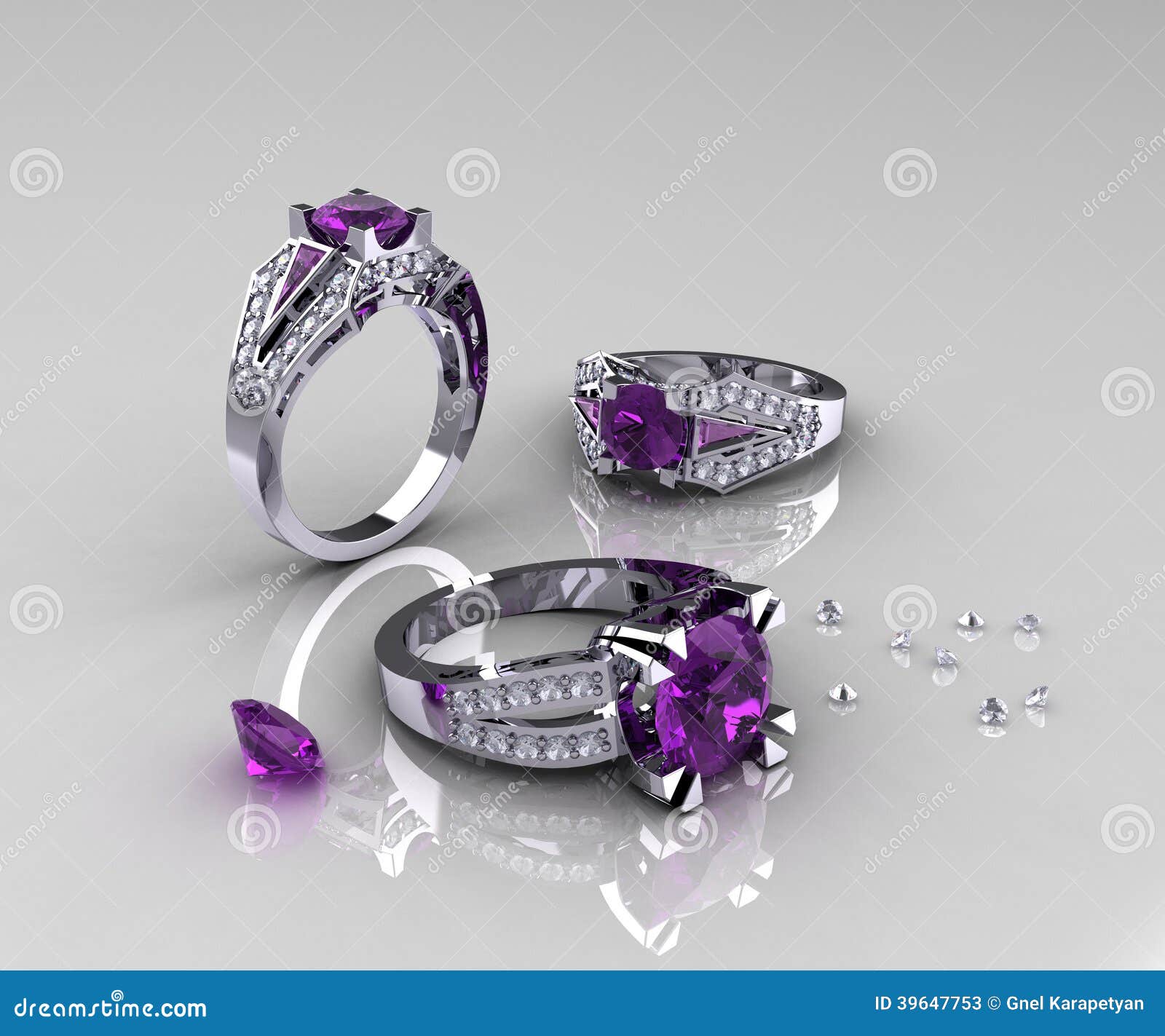 ... Illustration: Classic White Gold Amethyst Diamond Engagement Rings