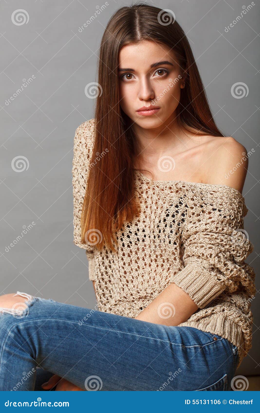 Closeup Brunette Woman Studio Portrait Stock Photo Image Of Natural