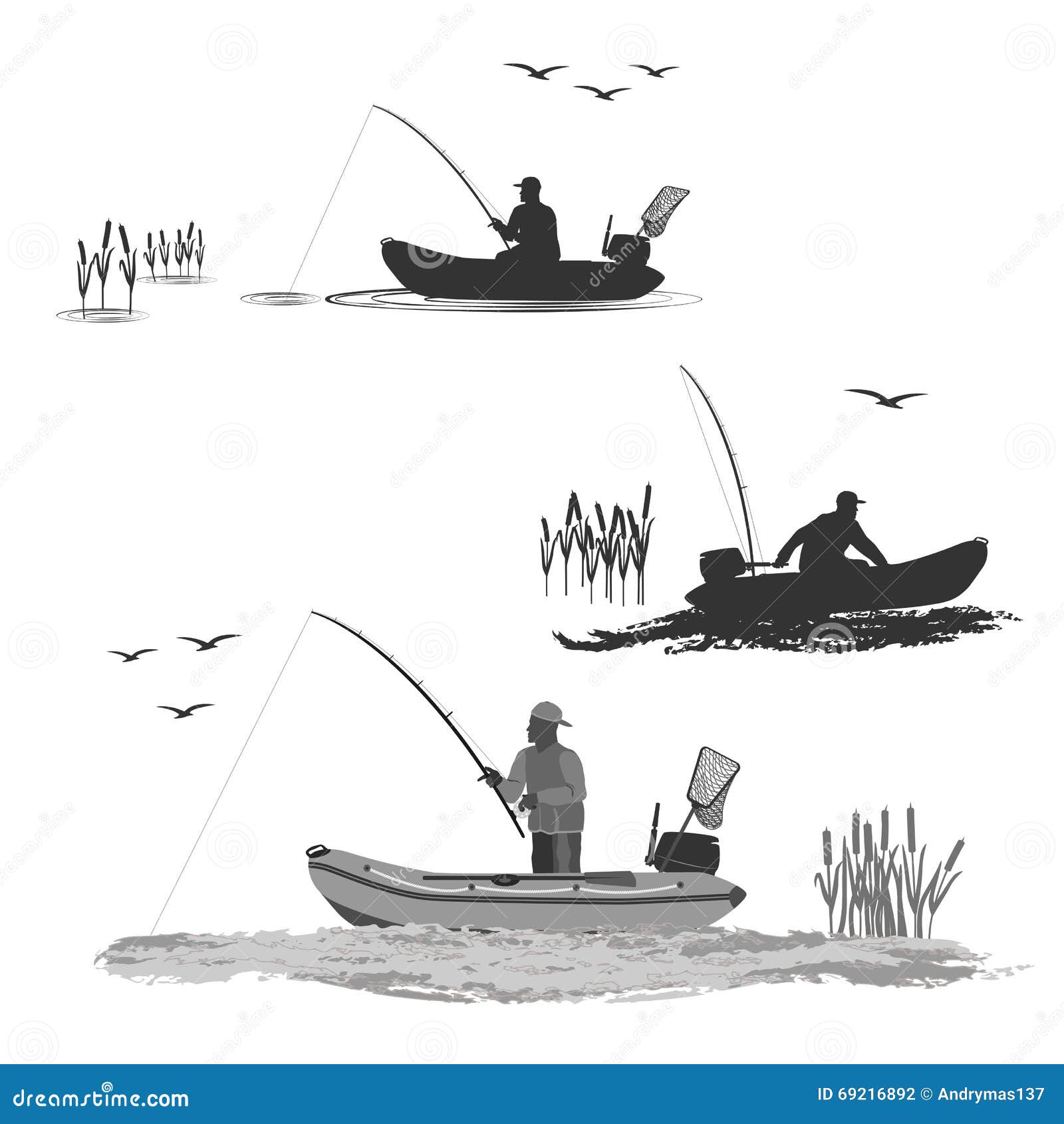 Рыбак на лодке рисунок