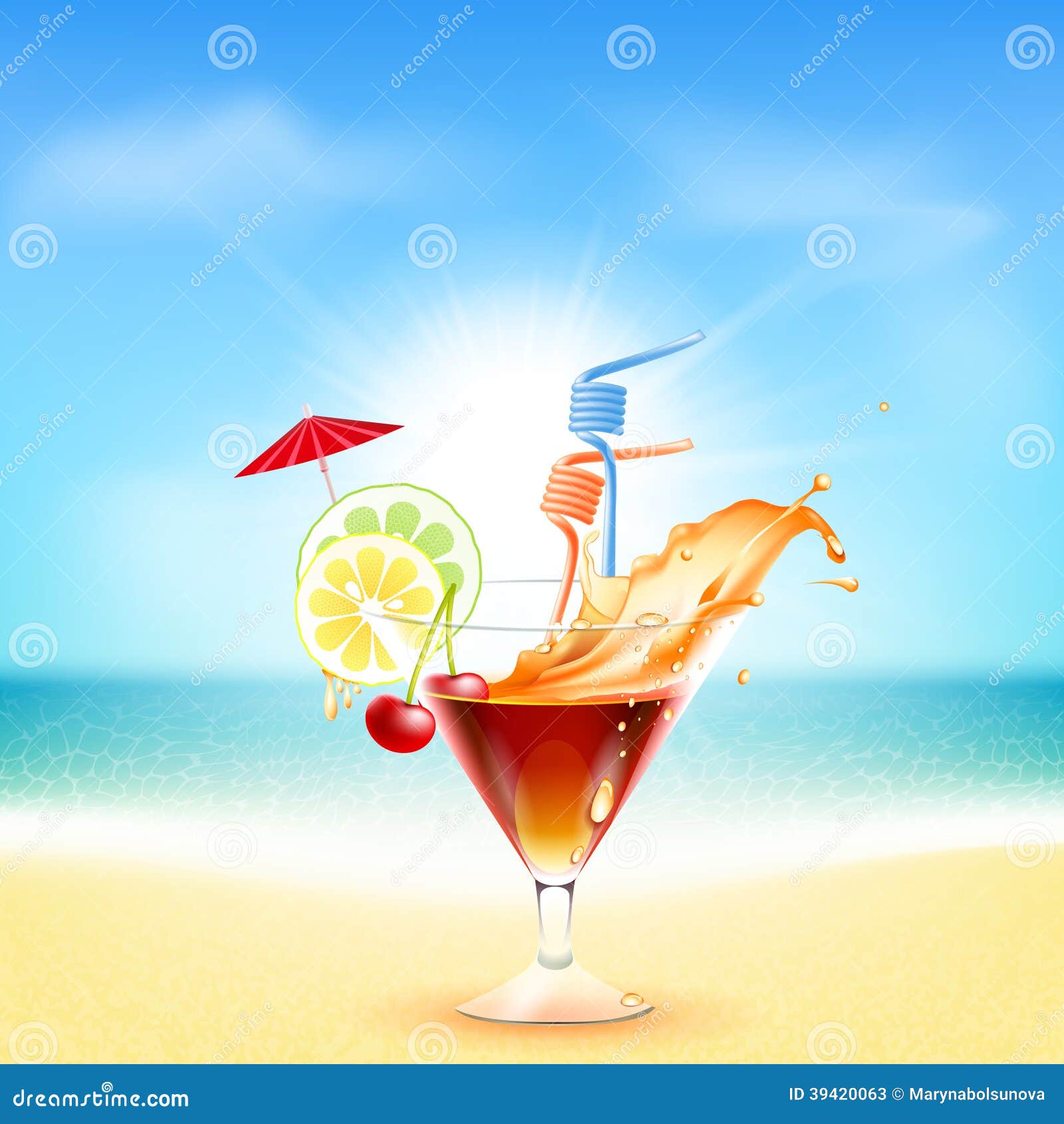 Cocktail On Beautiful Sunny Beach Stock Illustration