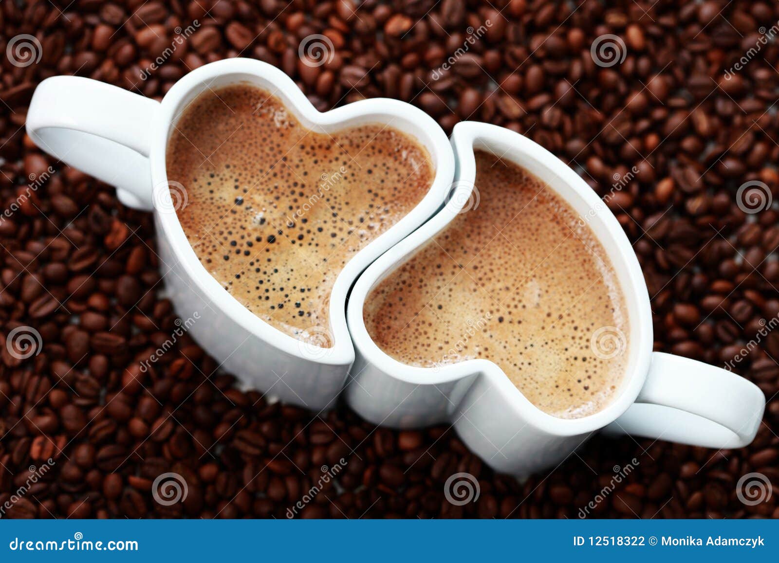 cups of coffee shape of heart and coffee beans  coffee time.