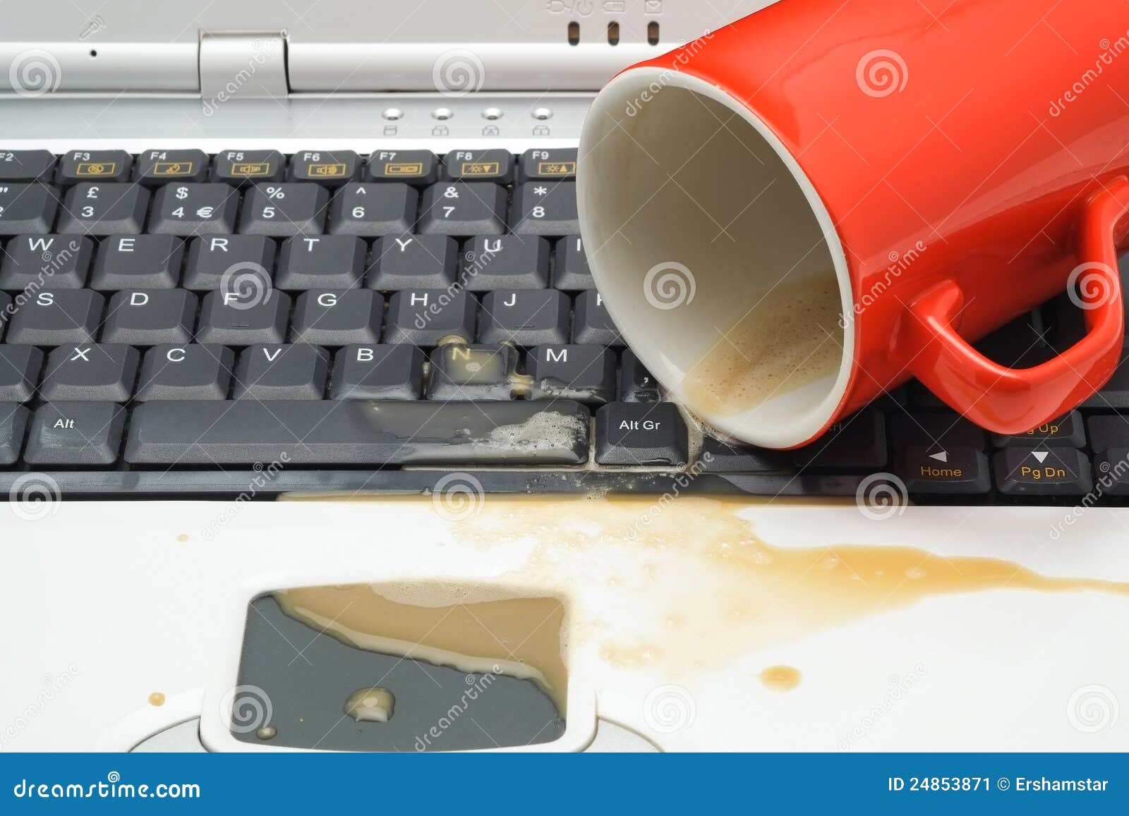 Coffee Spill On A Laptop Computer Keyboard Stock Image - Image ...