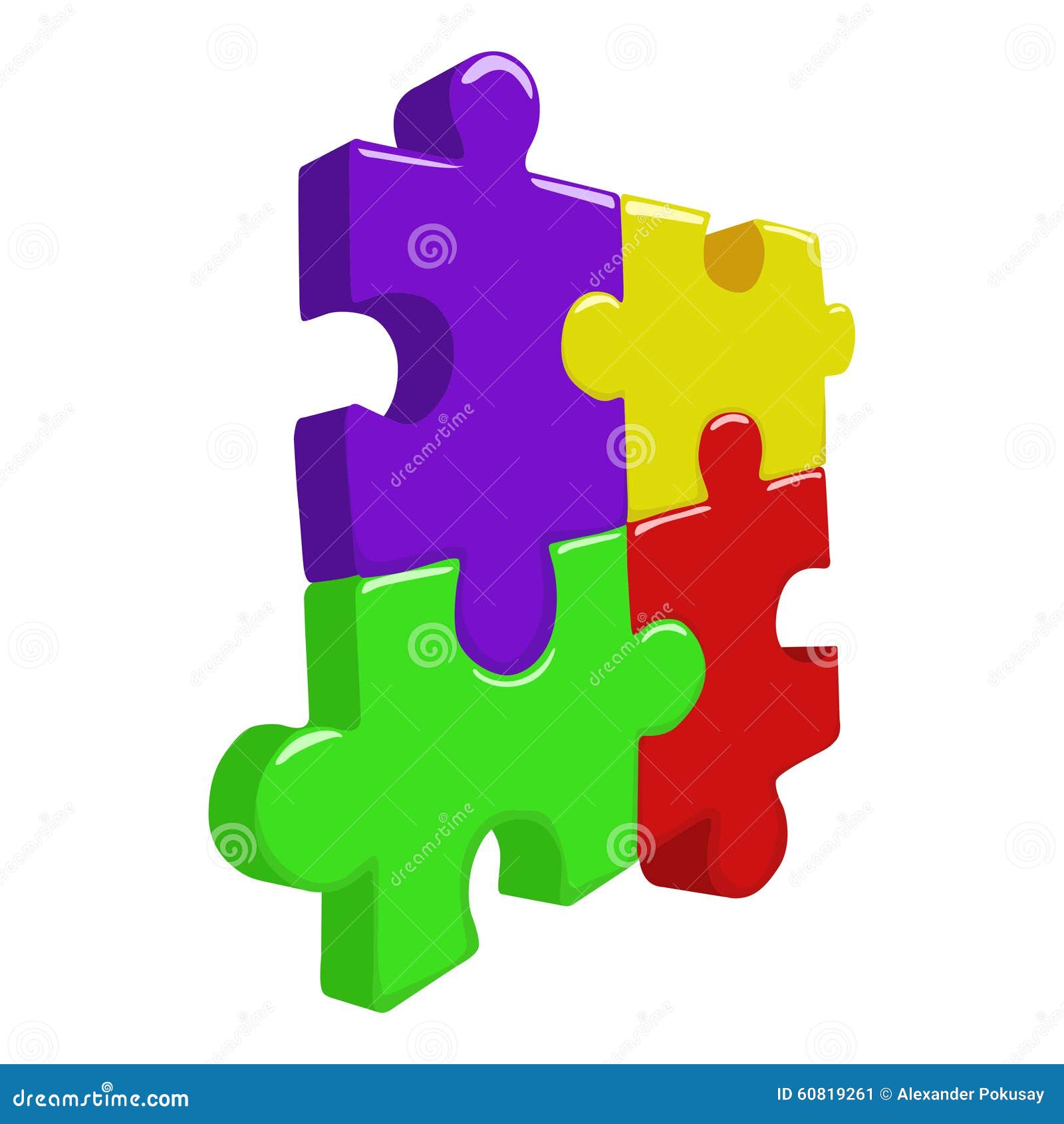 Color 3D Puzzle Pieces Vector Illustration Stock Vector
