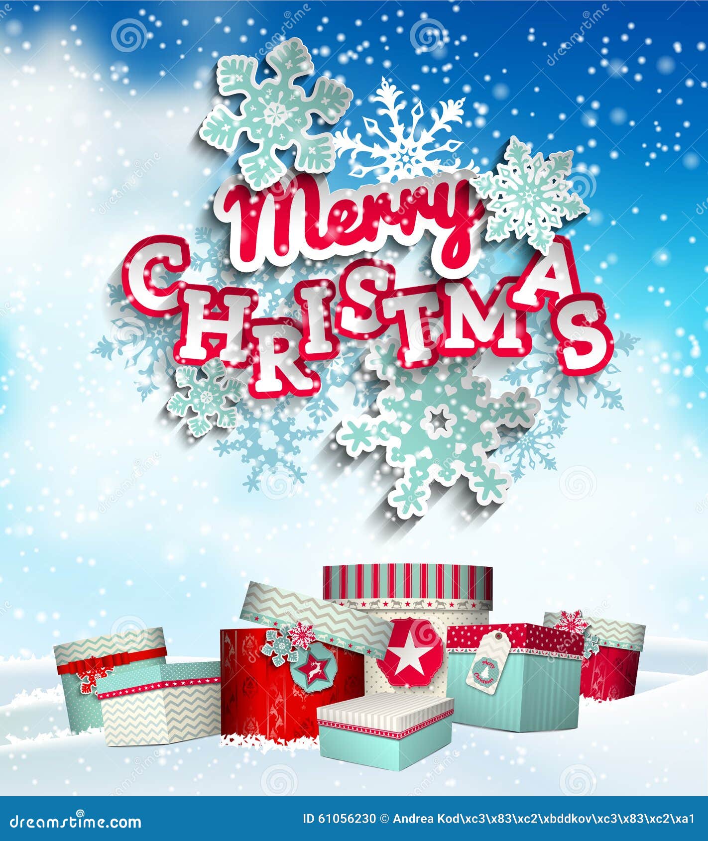 Colorful Decorative Text Merry Christmas On Sky Stock 