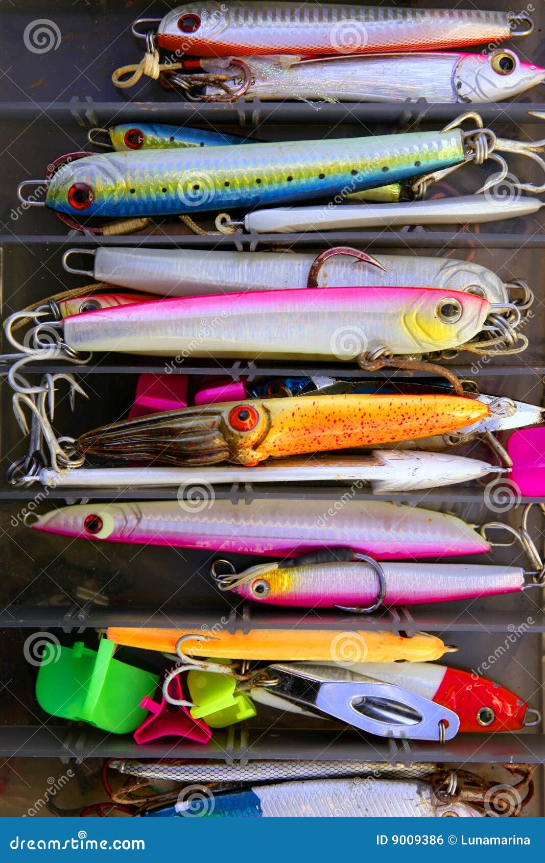 Colorful Fishing Saltwater Fish Lures Box Royalty Free Stock Image ...