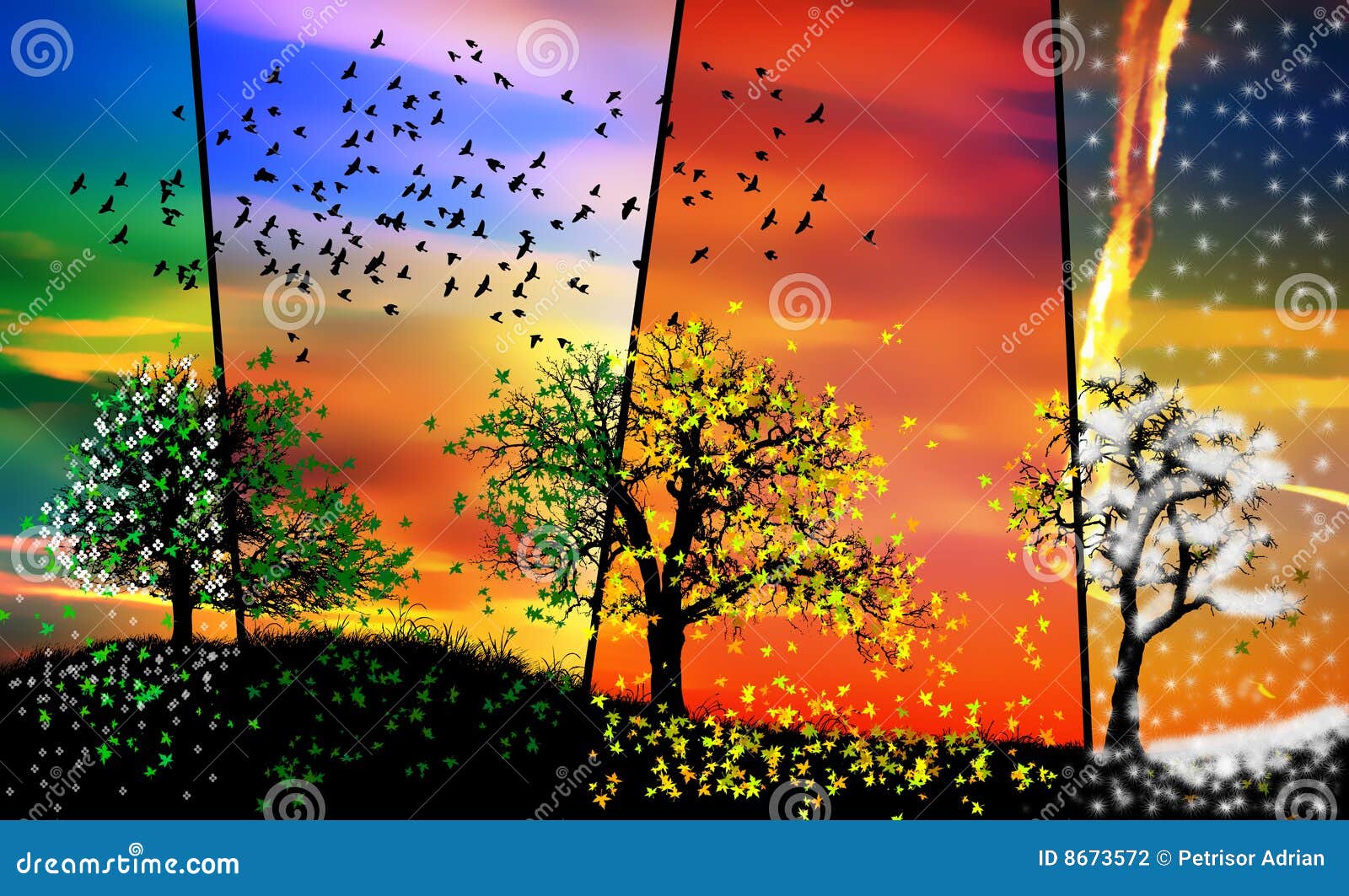 Colorful Seasons Spring Summer Autumn Winter Stock Photography - Image