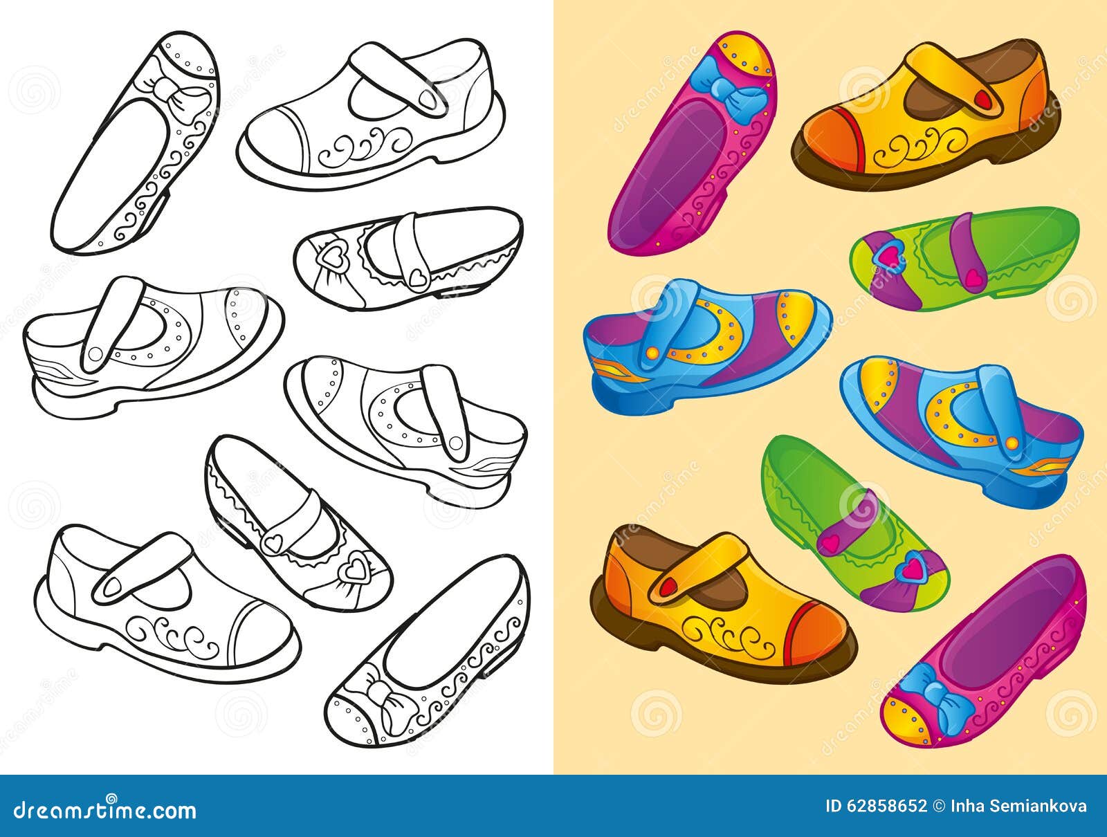 Coloring Book Of Set Dfferent Shoes Stock Illustration - Image: 62858652