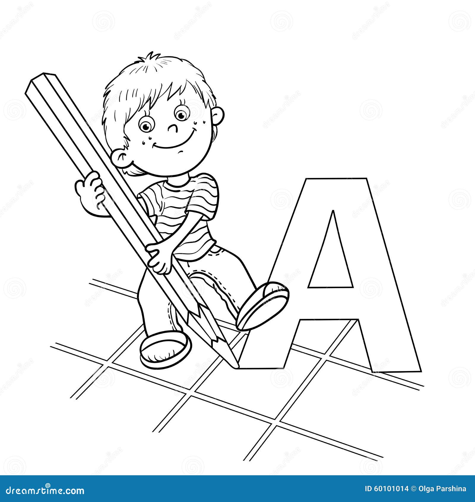 Coloring Page Outline Of A Cartoon Drawing Boy Stock Vector - Image