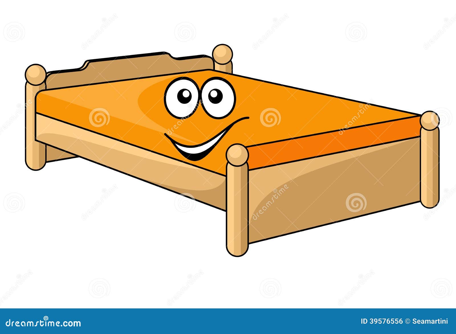 Comfortable cartoon bed with a colorful orange mattress with a happy ...