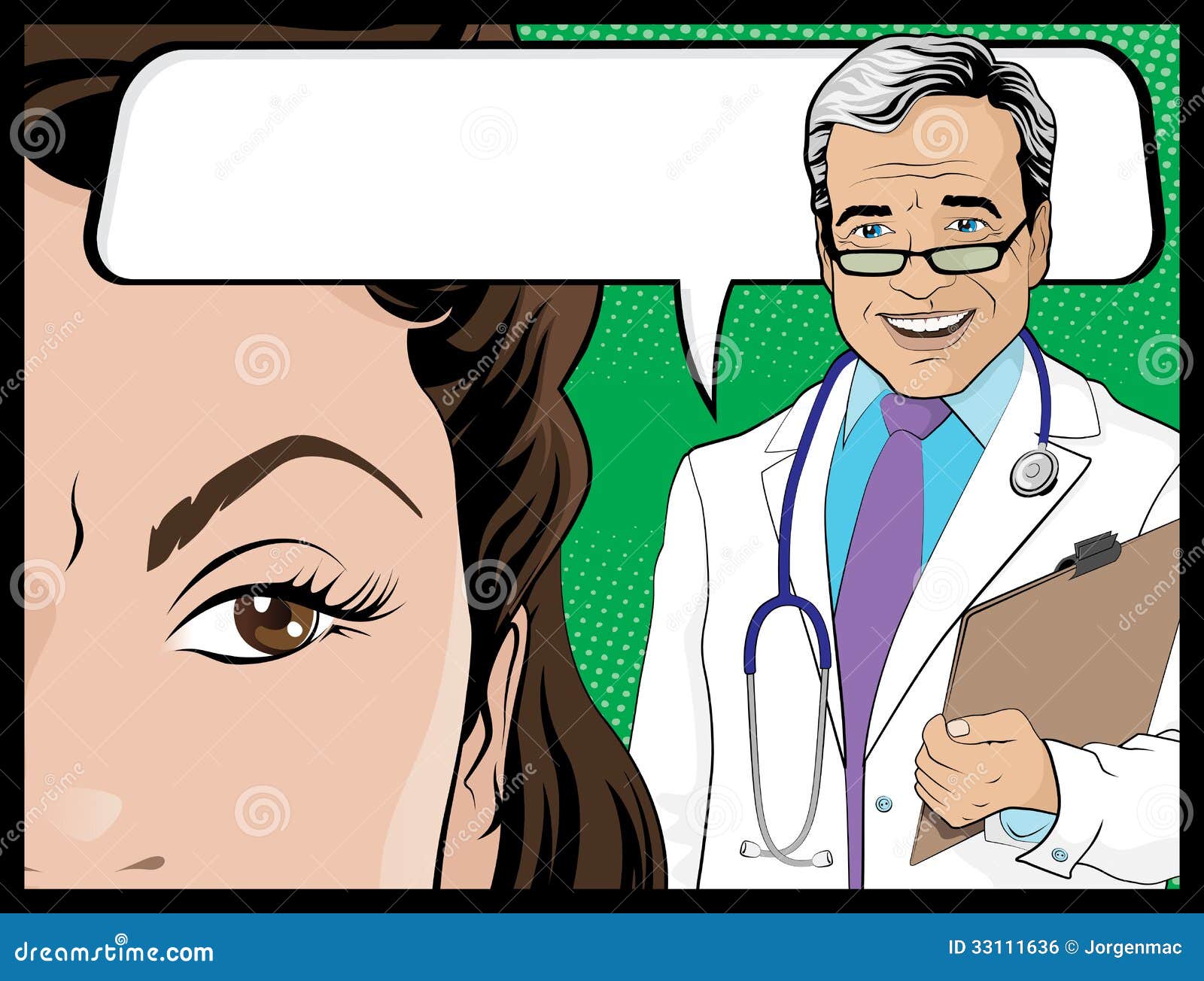 Comic Style Doctor And Woman Patient Talking Stock Vector