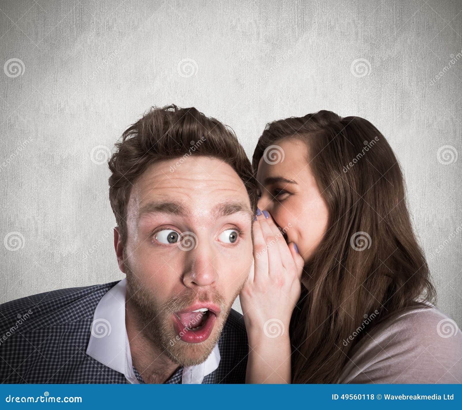 Composite image of woman whispering secret into friends ear - composite-image-woman-whispering-secret-friends-ear-against-weathered-surface-49560118