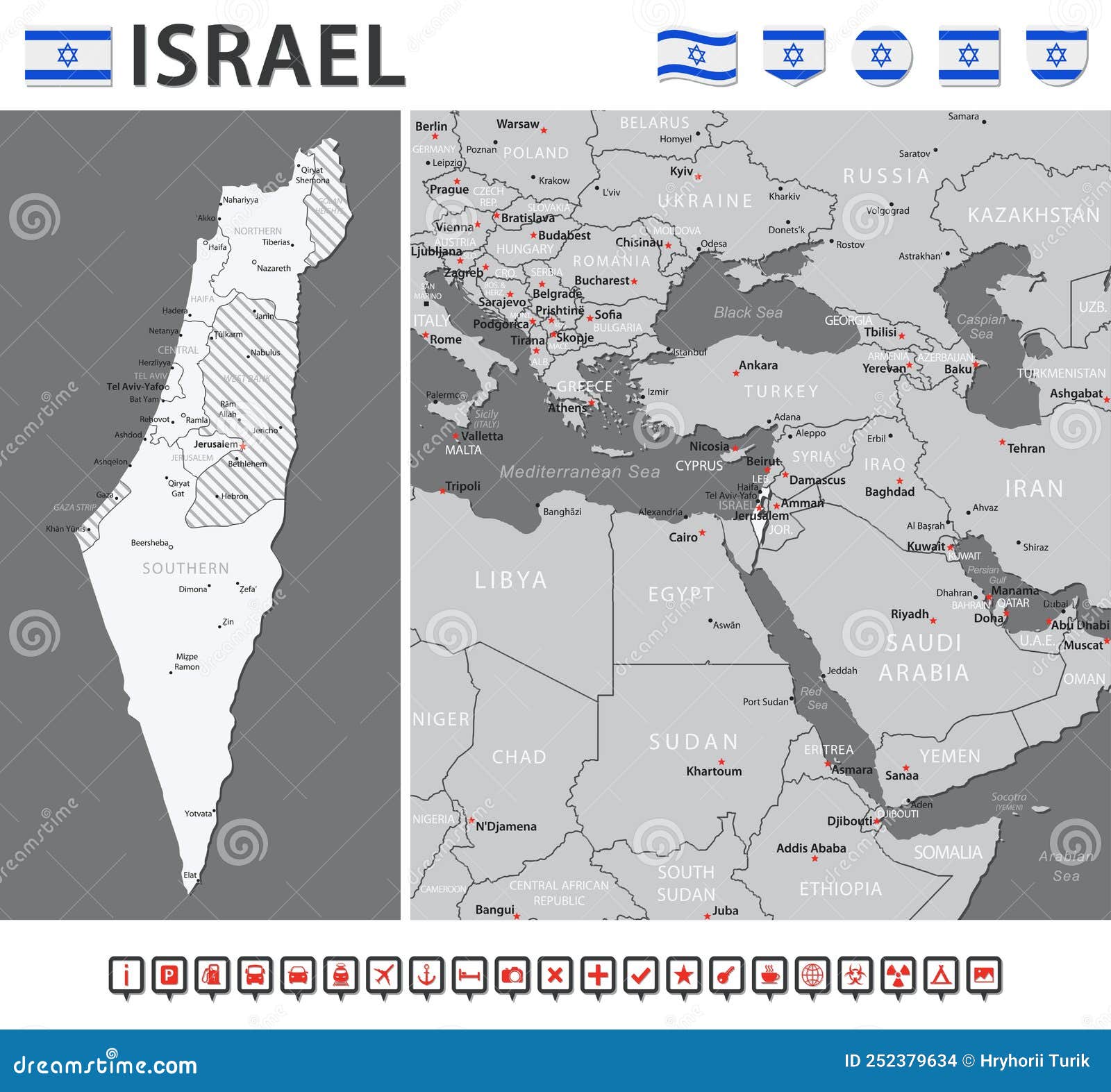 Conjunto Infográfico De Vector De Mapa De Israel Stock de ilustración