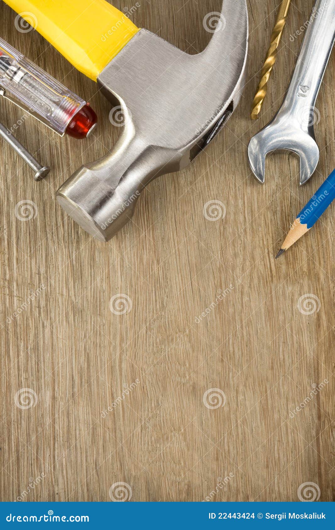 Construction Tools On Wood Background Stock Images Image 22443424