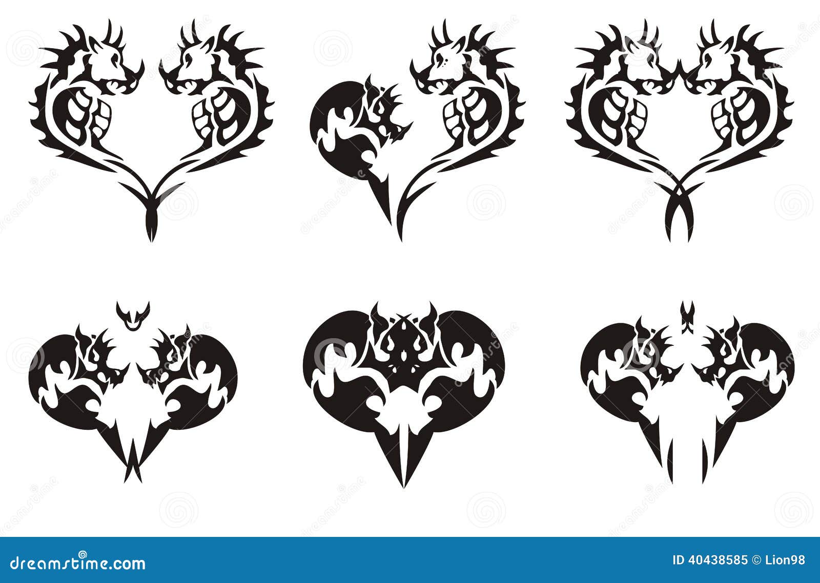 Corazones Tribales Negros De Los Dragones Ilustración del Corazones Tribales Negros De Los Dragones Ilustración del