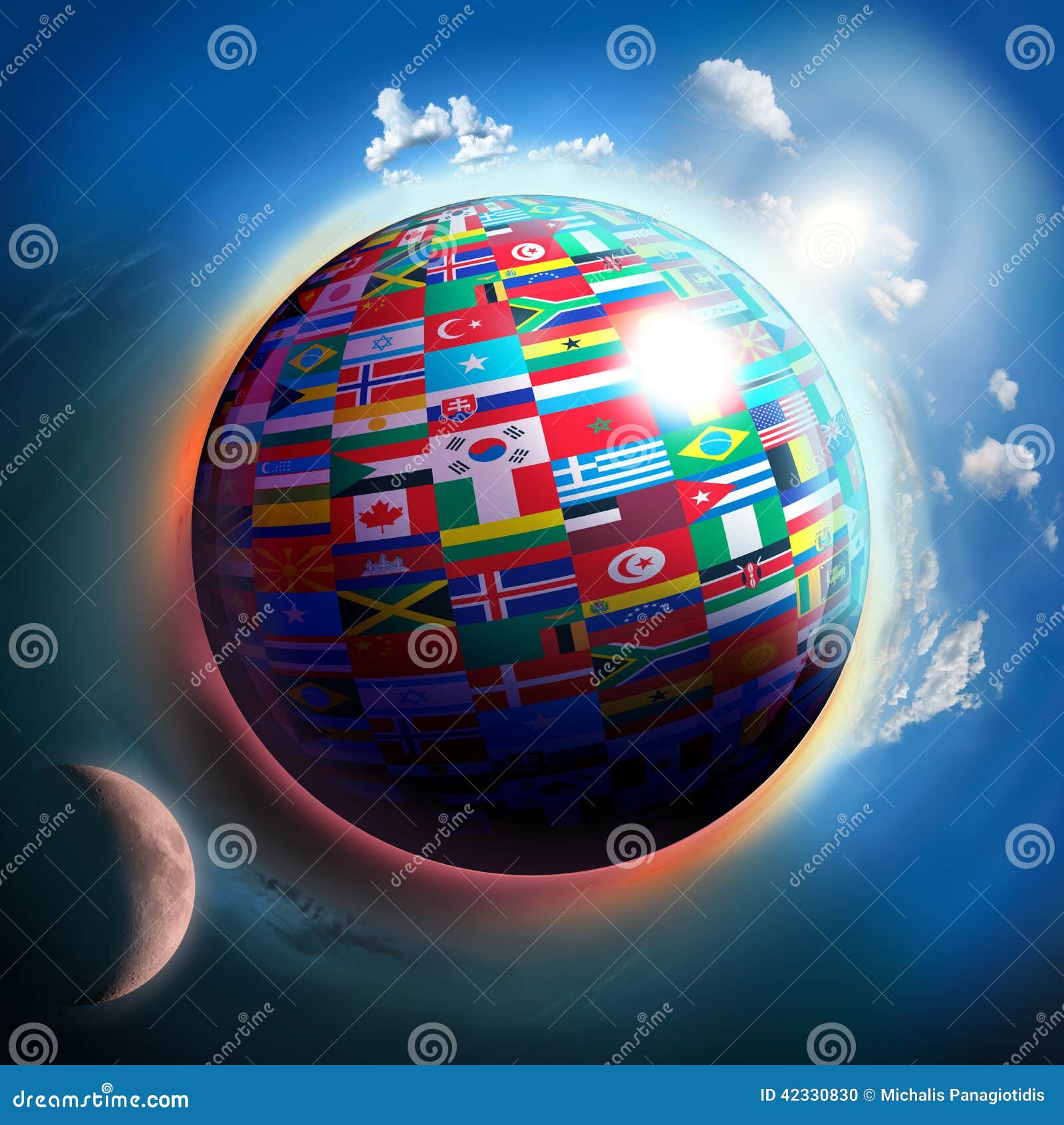 Space And Unity In Art : Country flags globe in space stock illustration image