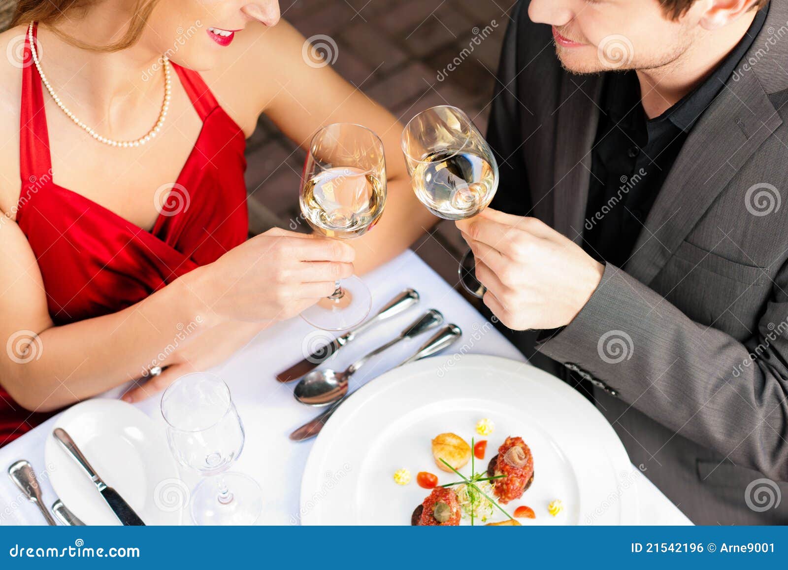 Couple Eating Dinner In Very Good Restaurant Royalty Free Stock Image