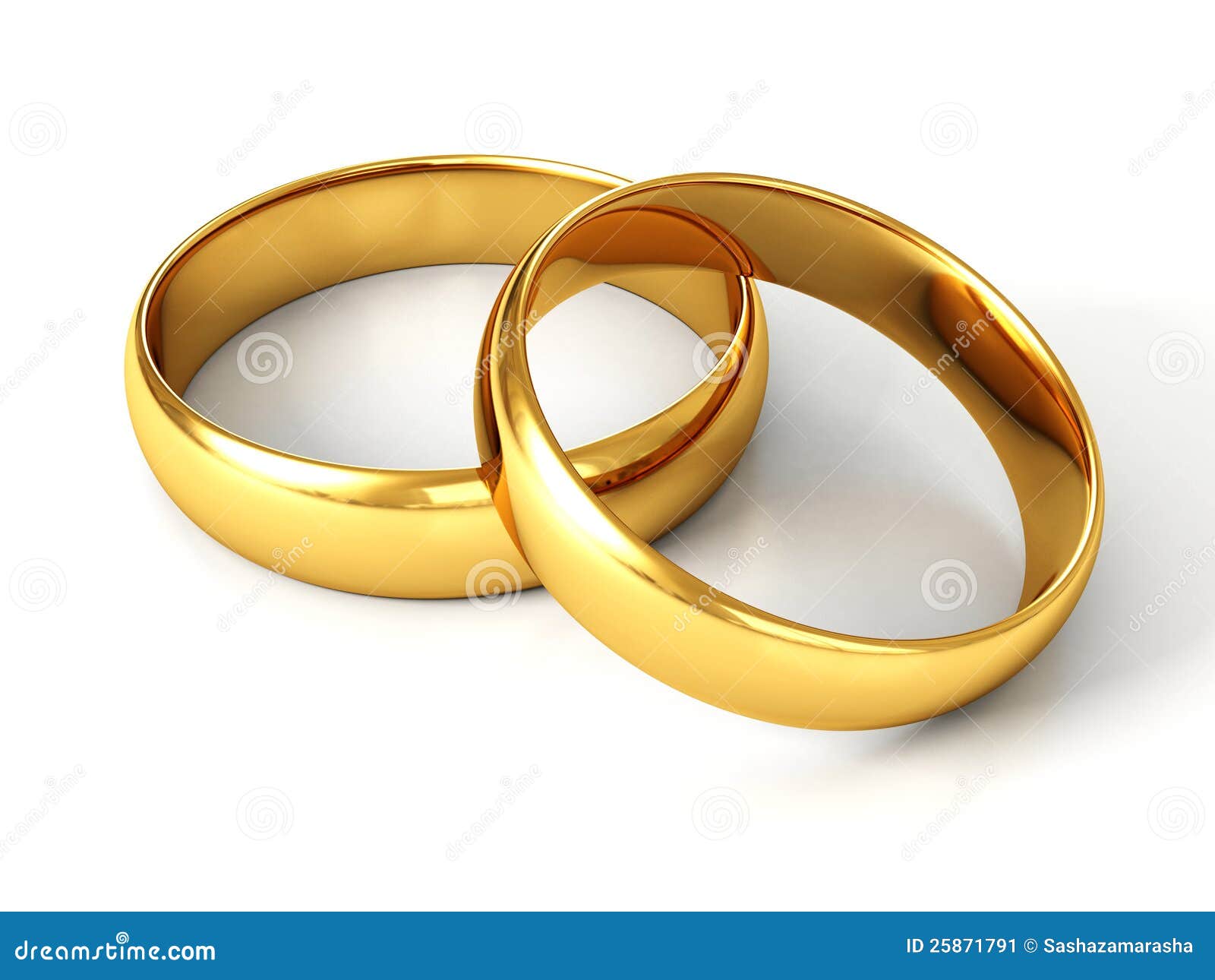 Stock Image: Couple of gold wedding rings on white background