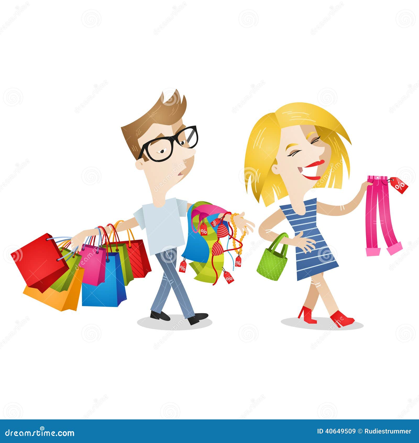 Couple Man Woman Shopping Bored Stock Vector - Image: 40649509