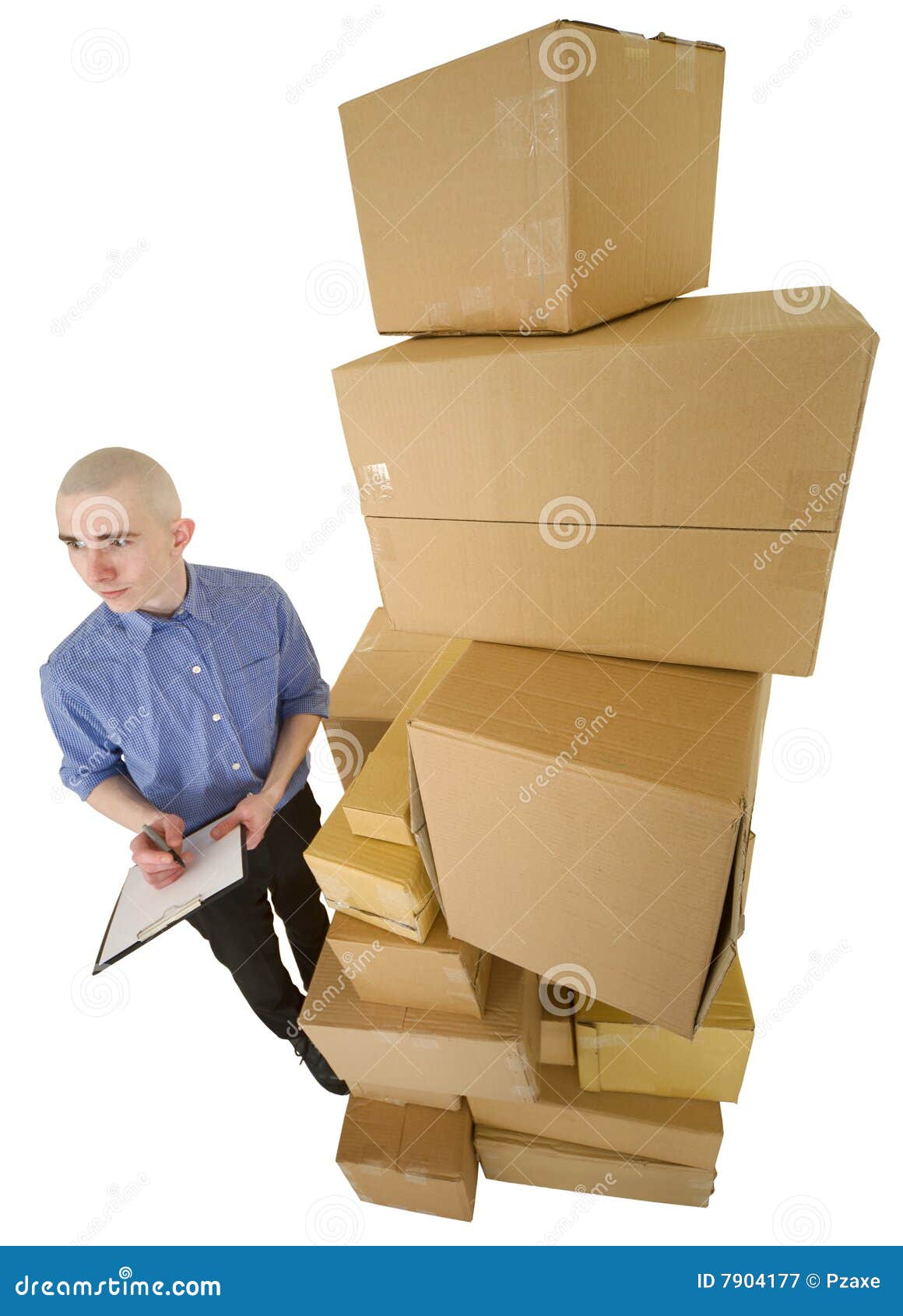 Courier And Pile Cardboard Boxes Courier And Pile Cardboard Boxes Royalty Free Stock