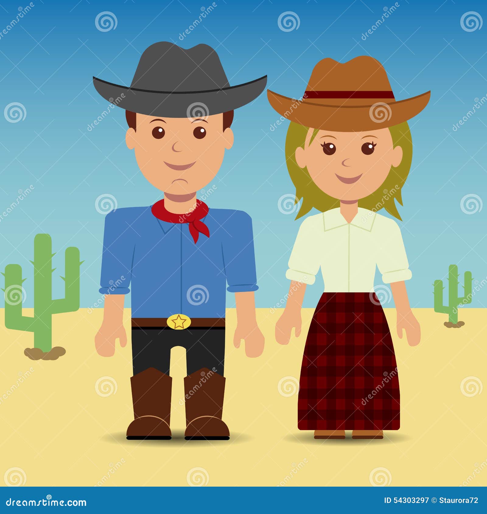 Cowboy And Cowgirl. Stock Vector - Image: 54303297