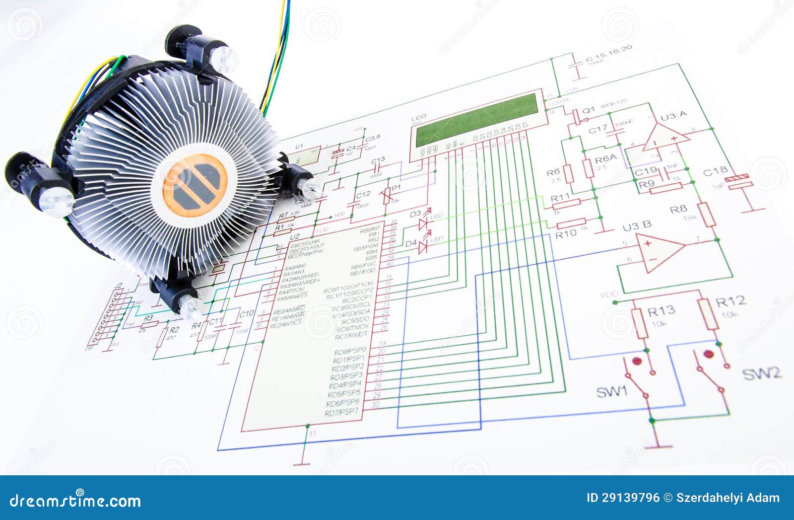 Cpu Cooler With Electronic Diagram Royalty Free Stock