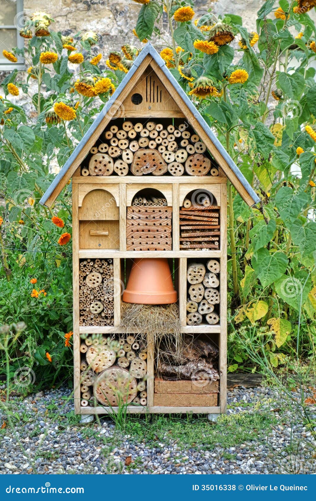 Craftsman built insect hotel decorative wood house with compartments 