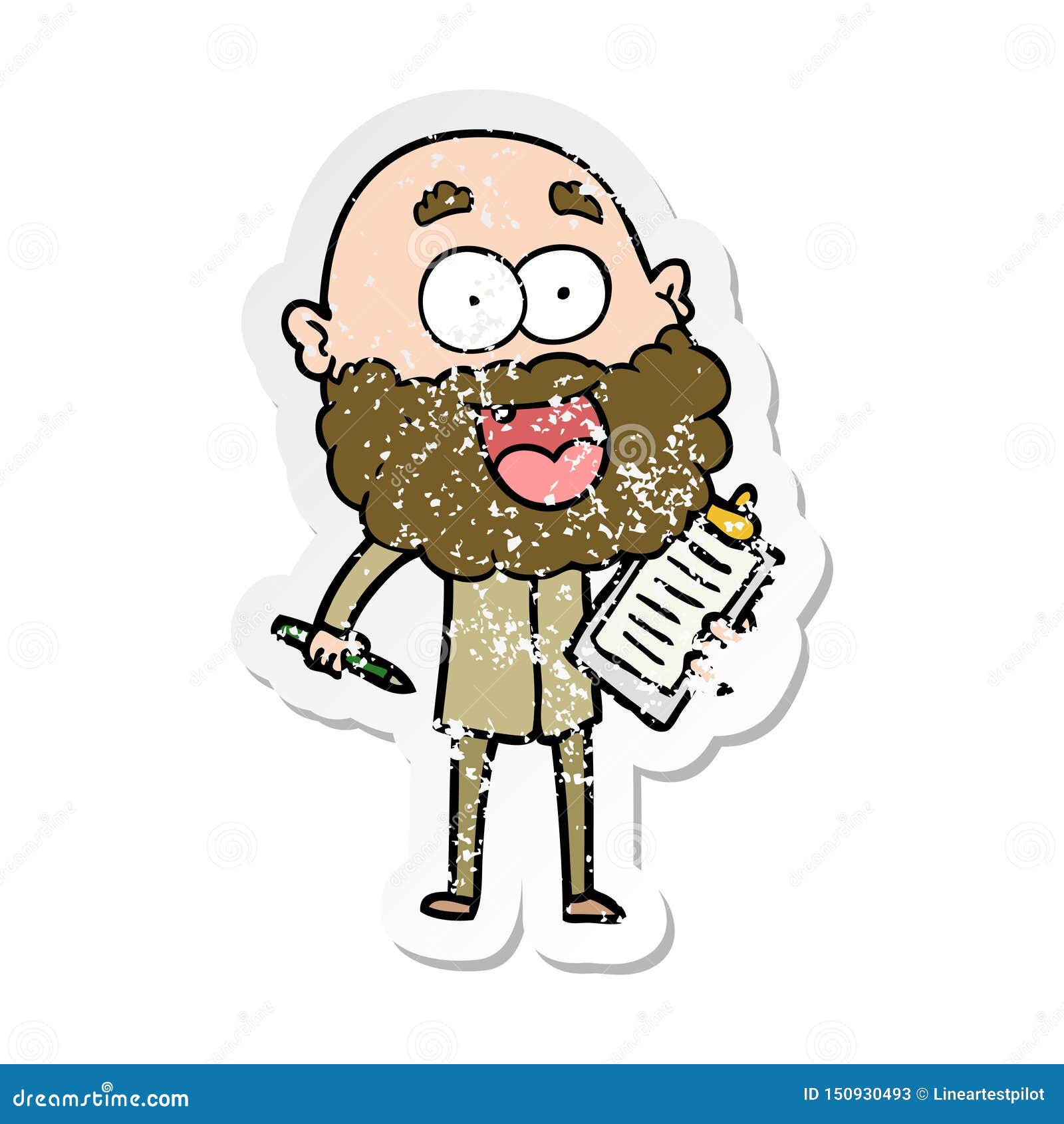 A Creative Distressed Sticker Of A Cartoon Crazy Happy Man With Beard