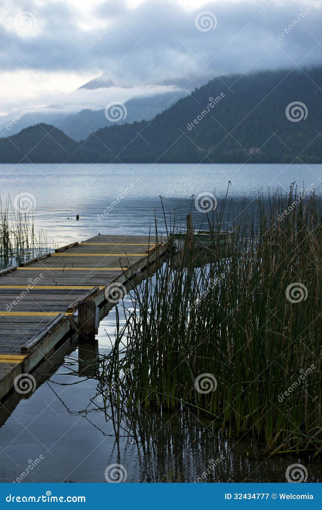 Lake Crescent Wood Boats Dock. Washington State, USA. Vertical 