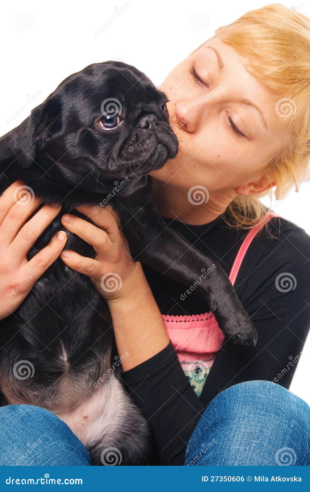 Cute blonde with a pug puppy - cute-blonde-pug-puppy-27350606