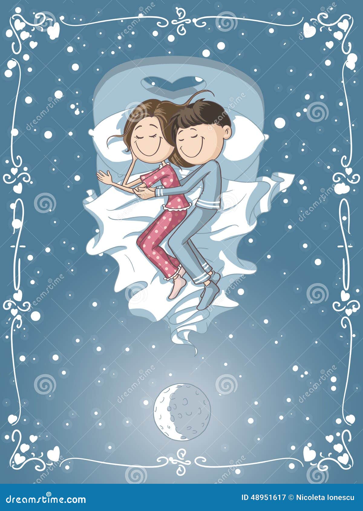 Cute Cartoon Couple Cuddles In Bed Stock Vector - Image: 48951617