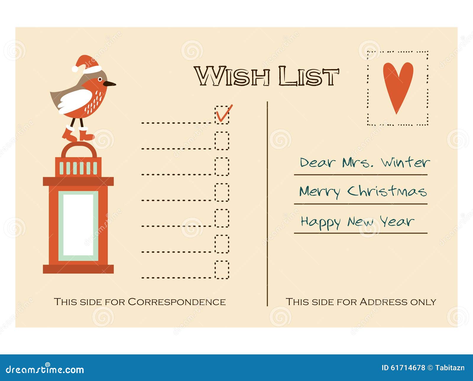 cute christmas card wish list with bird and lantern flat havanese christmas