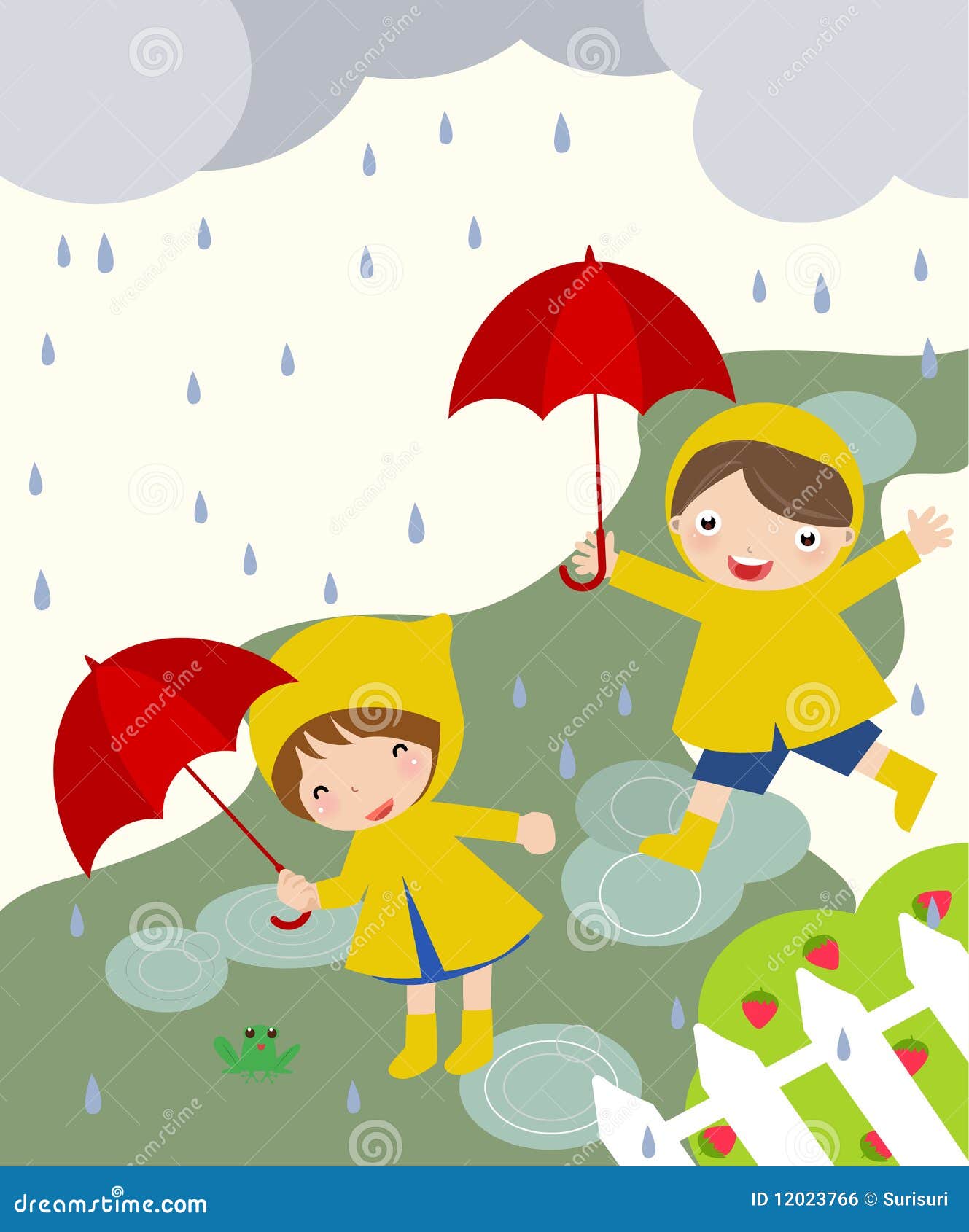 Cute Kids Playing In The Rain Royalty Free Stock Image