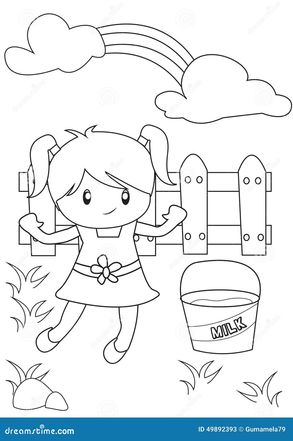 Cute Little Girl Playing In The Backyard Coloring Page