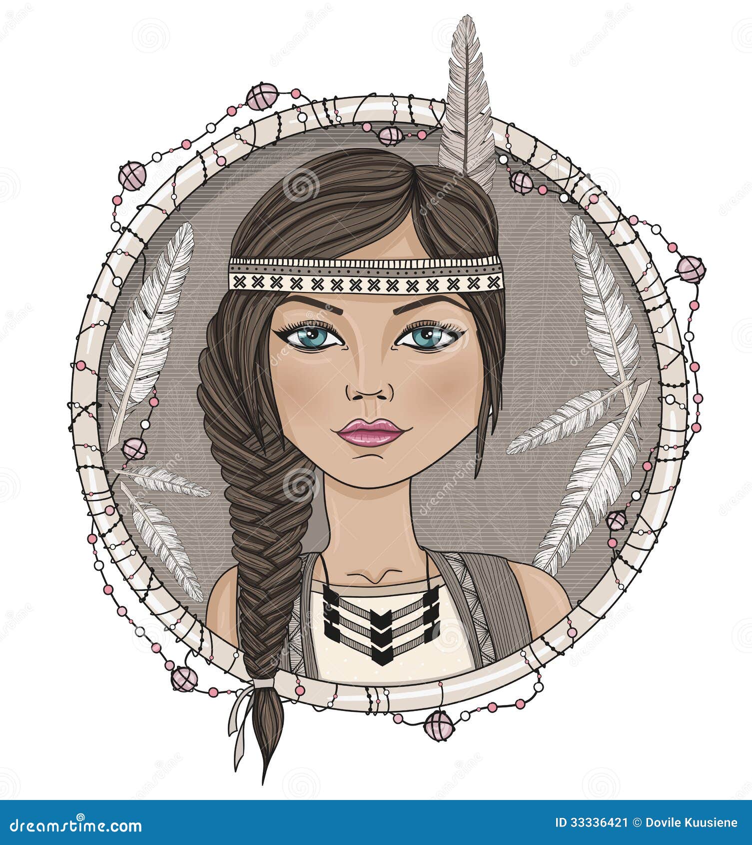 Cute Native American Girl And Feathers Stock Image Image
