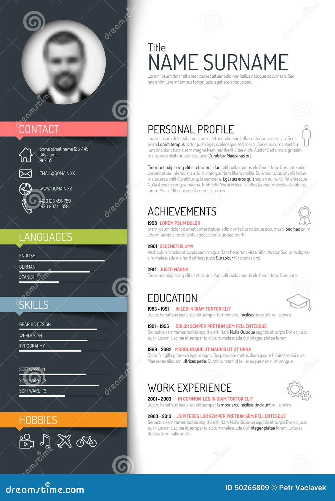 cv resume template vector minimalist dark color version 50265809