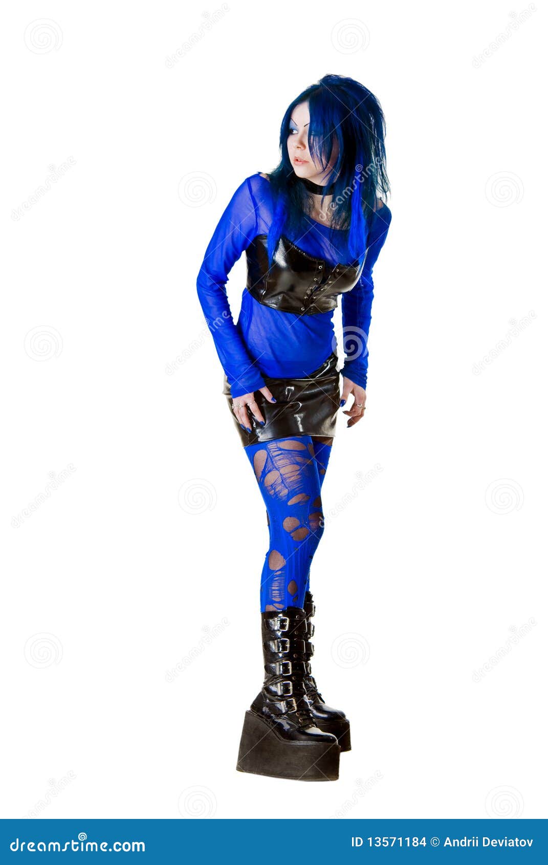 Cyber Goth Girl With Blue Hair Looks Around Stock Images