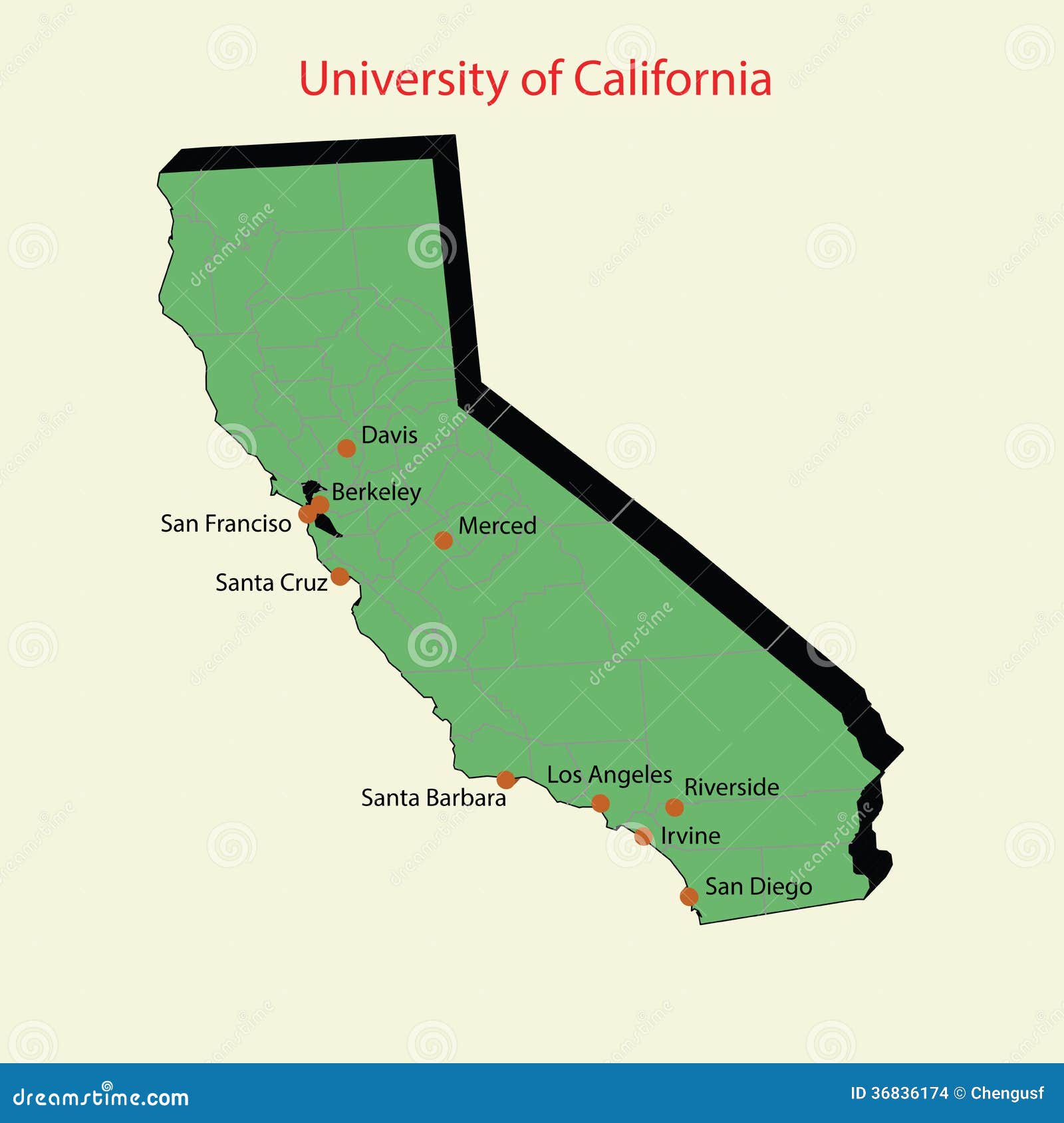 3d美国加利福尼亚大学校园地图:戴维斯,圣franciso伯克利,圣克鲁斯